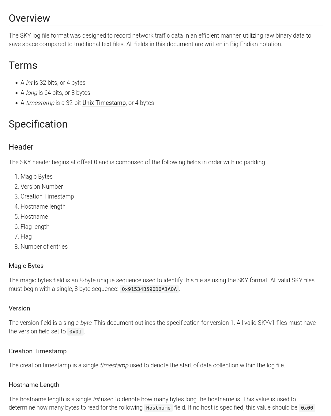 Specification of Custom File Format