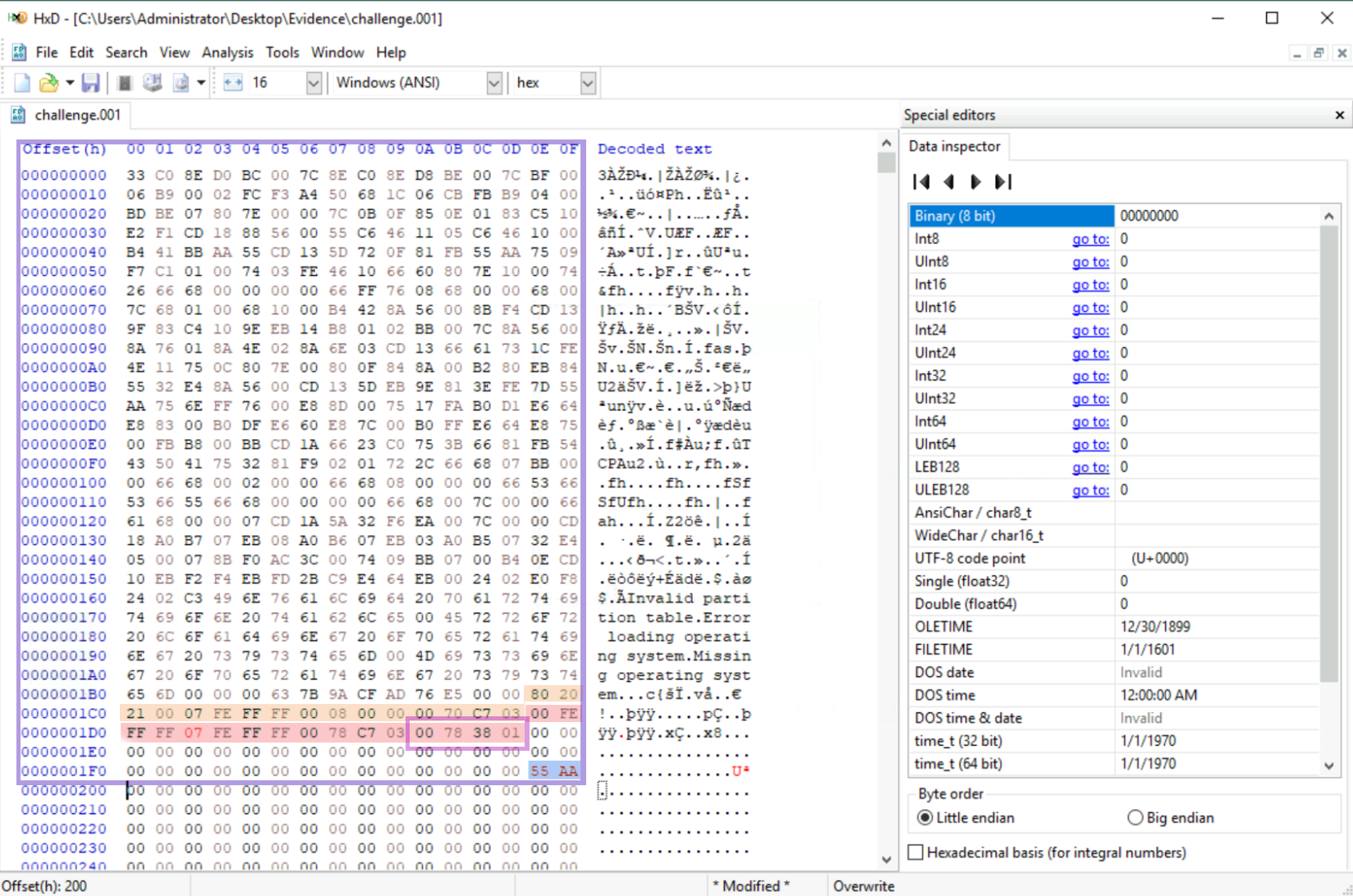 Reviewing partition data for MBR