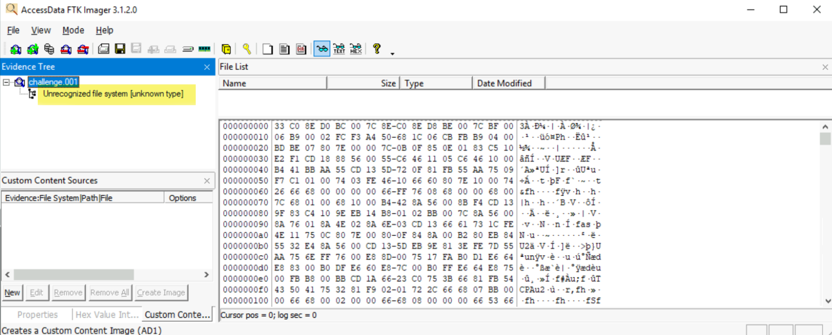 Initial file inspection in FTK