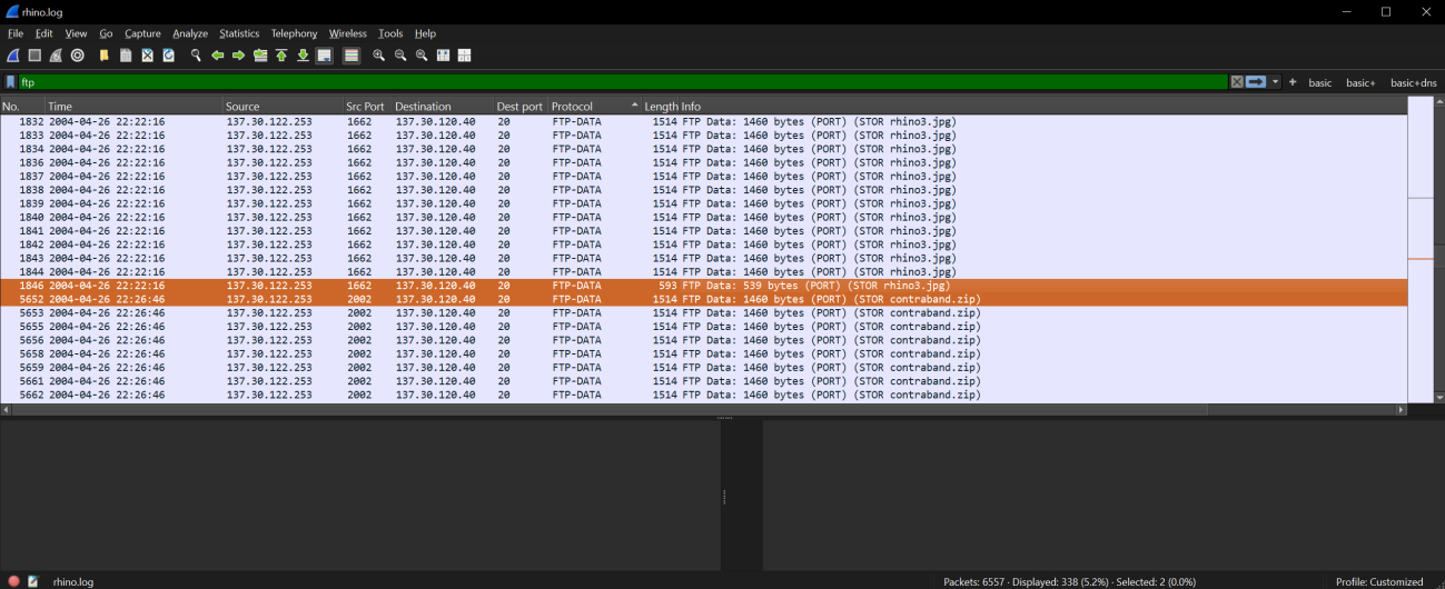 `rhino.log` analyzed using Wireshark v4.4.2